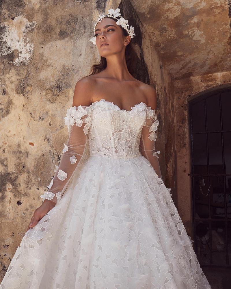 123114 off the shoulder long sleeve wedding dress with ball gown silhouette2